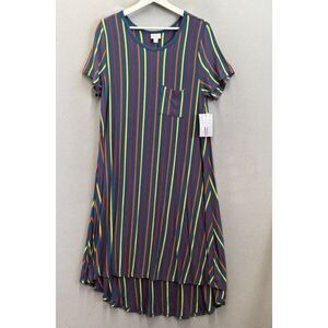 Lularoe Women's Sz M Striped Unicorn Blue Red Orange Hi-Low‎ T Shirt Carly Dress